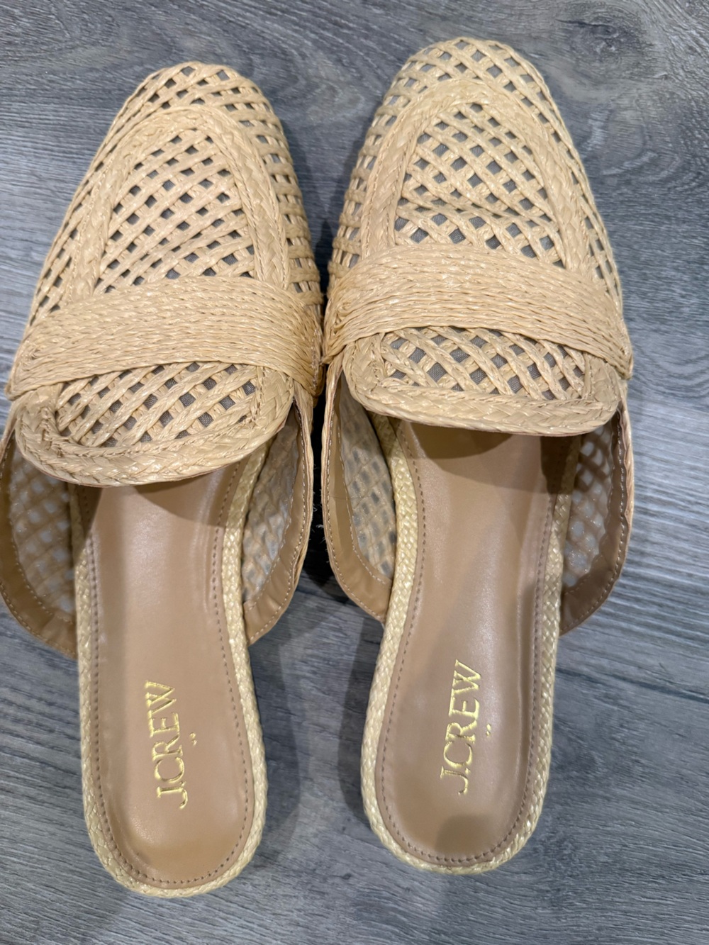J. Crew Women's Woven Slide Mules in Natural Tan